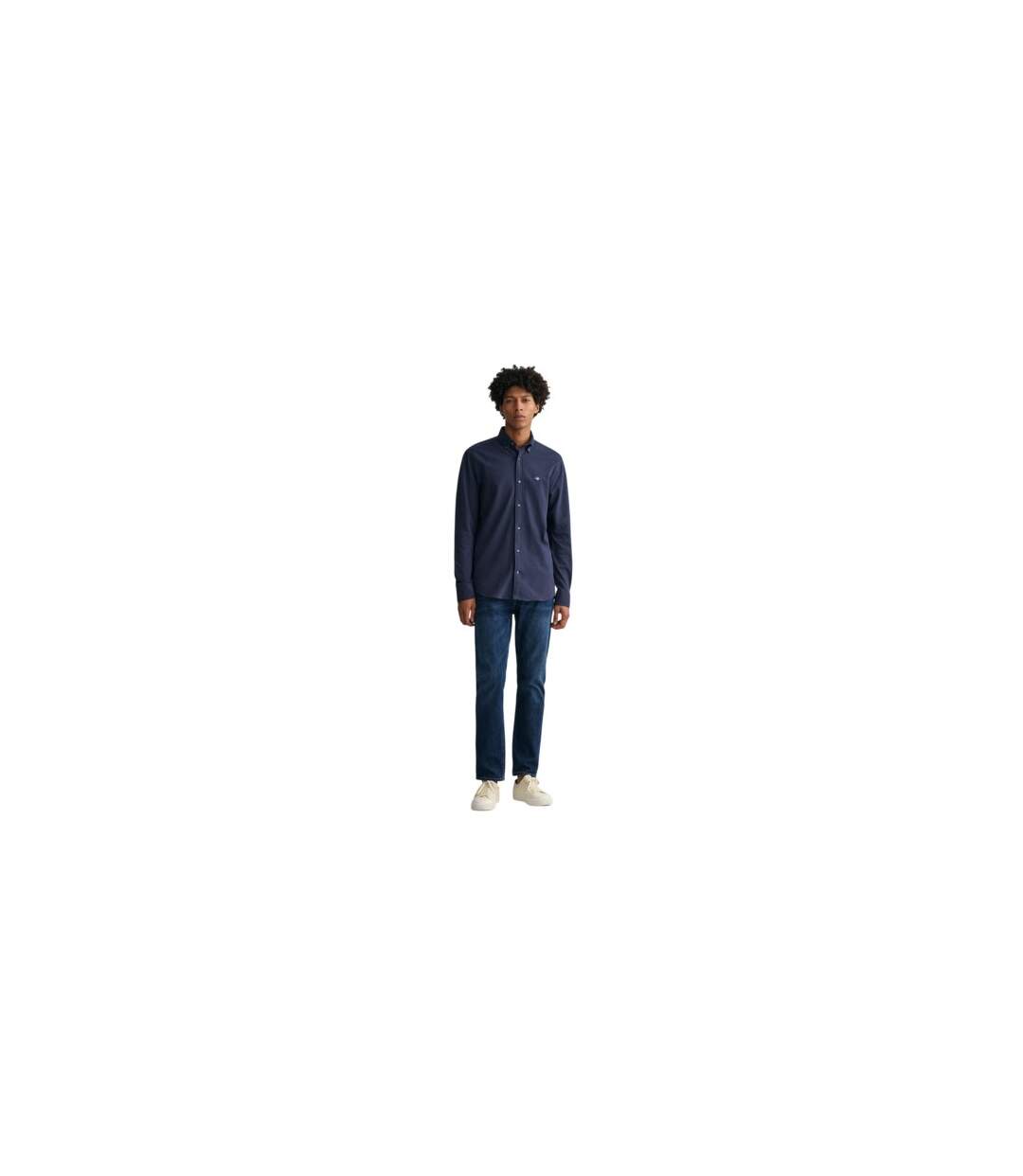 Mens Cotton Pique Regular Button-down Shirt Navy Gant-1