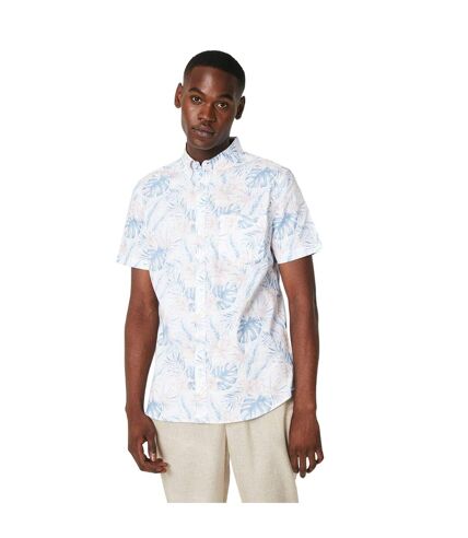 Mens leaf print short-sleeved shirt light blue Maine