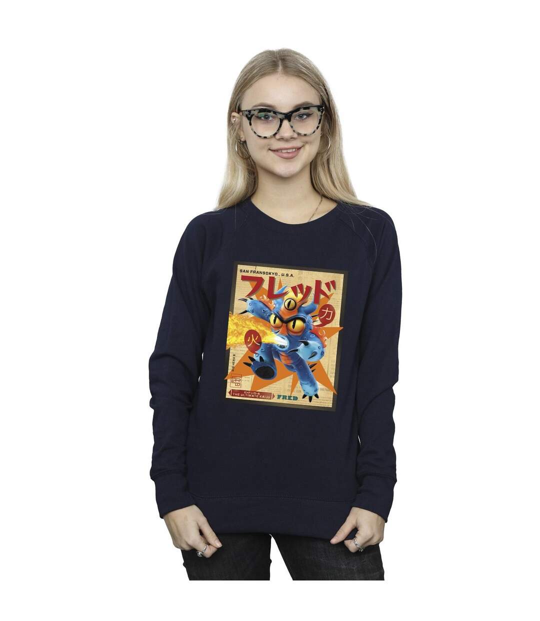 Disney Sweatshirt Big Hero 6 Baymax Fred Newspaper Femme/Femme (Bleu marine) - UTBI11469-2