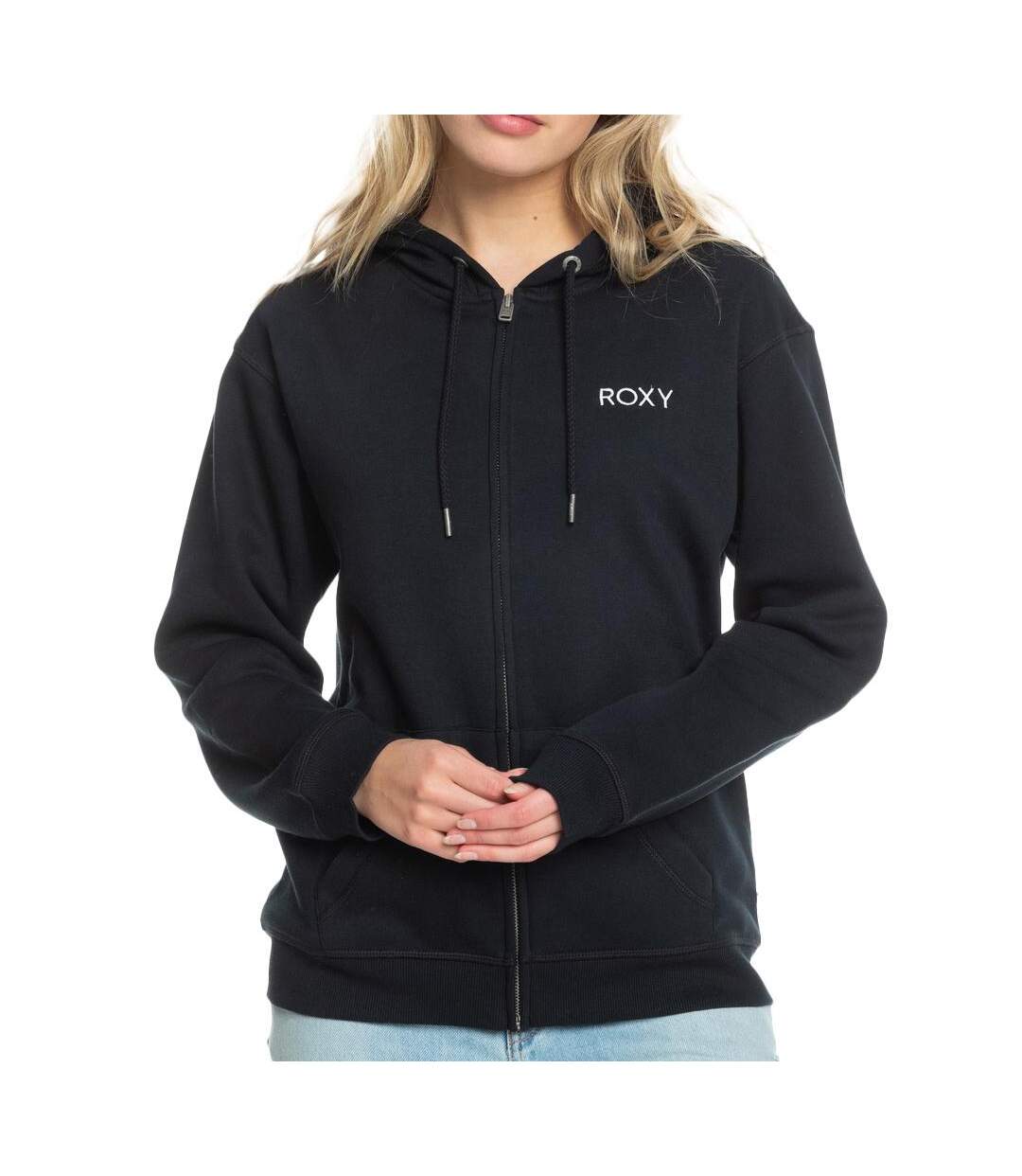 Sweat à capuche noir femme roxy surf stoked-1