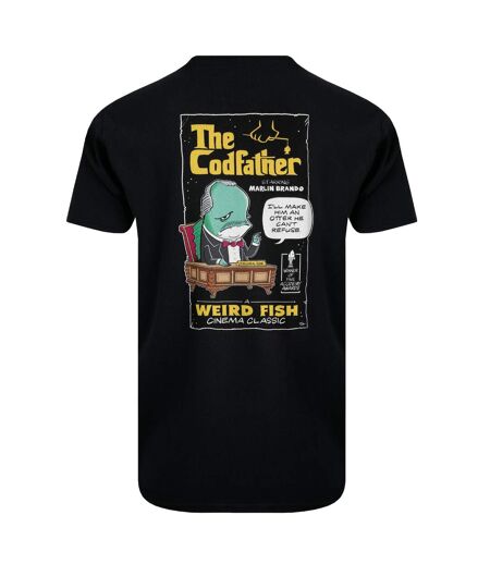 Mens codfather back print t-shirt black Weird Fish