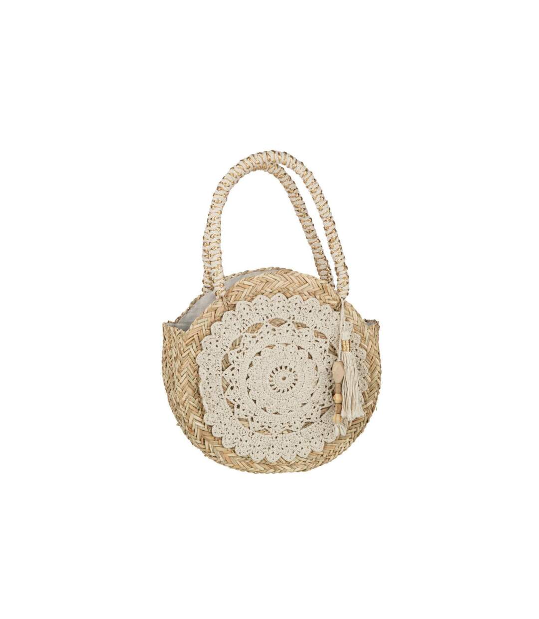 Sac de Plage Rond Bali Bliss 40cm Naturel & Blanc-1