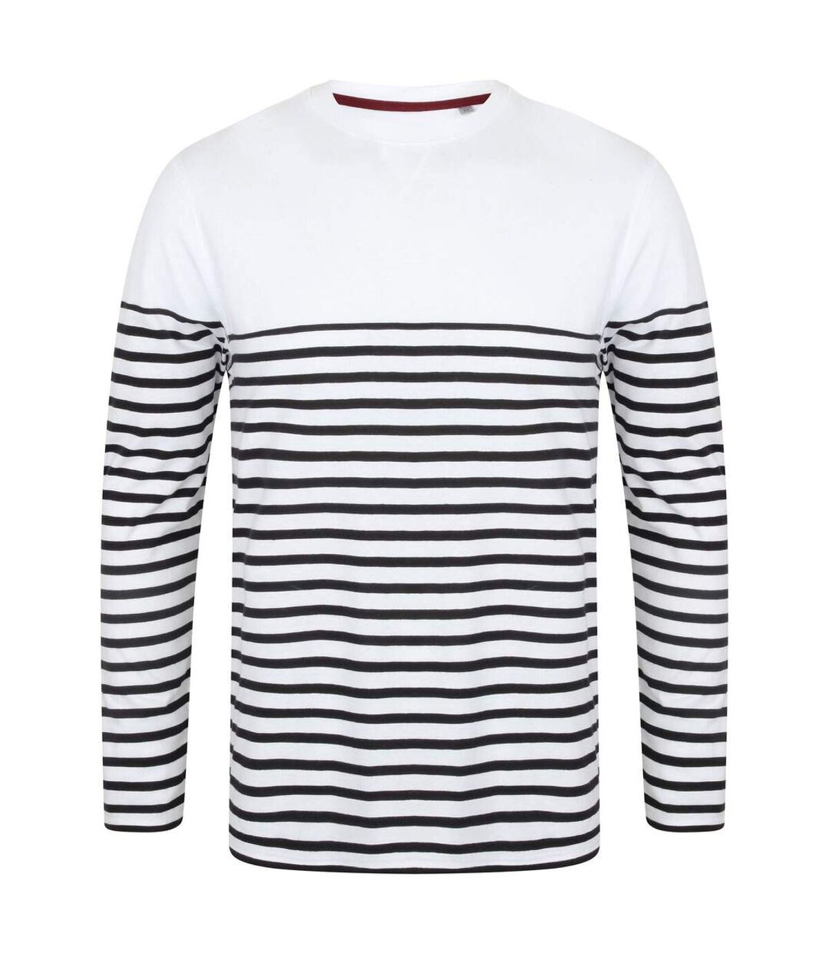 Front Row T-shirt rayé breton à manches longues pour hommes (Blanc / bleu marine) - UTPC2943
