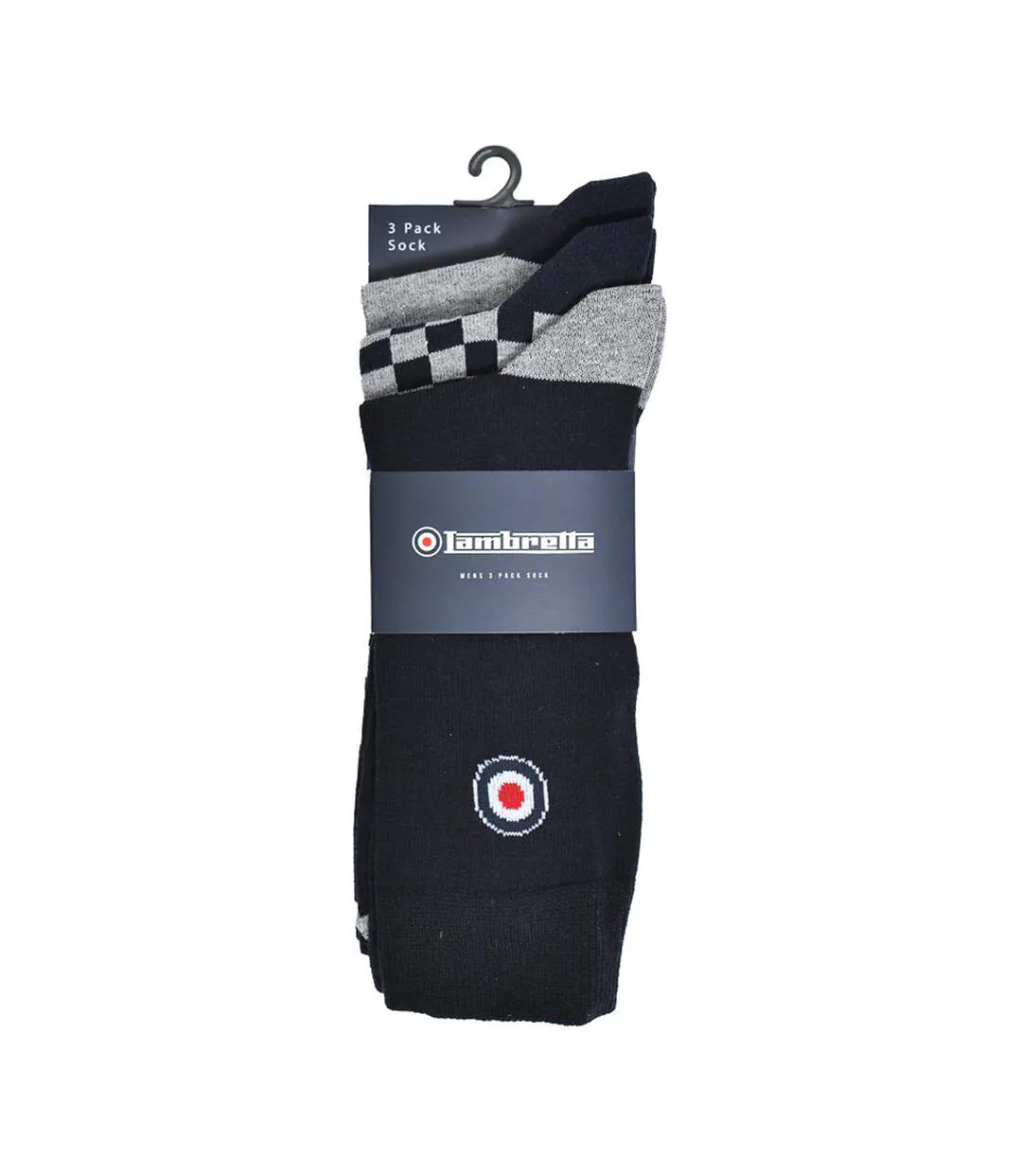 Pack Of 3  Mens Checked Socks  Grey Navy Lambretta-3