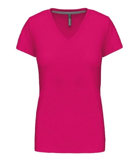 T-shirt manches courtes col V - K381 - rose fuchsia - femme