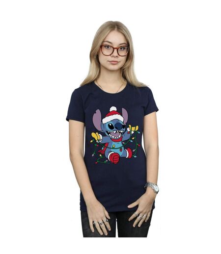 Disney T-shirt en coton Femmes/Ladies Lilo And Stitch Christmas Lights (Bleu marine) - UTBI25423