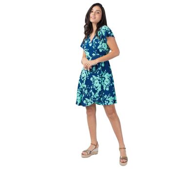 Robe courte légère cache-cœur MARIKA motif bleu turquoise Coton Du Monde