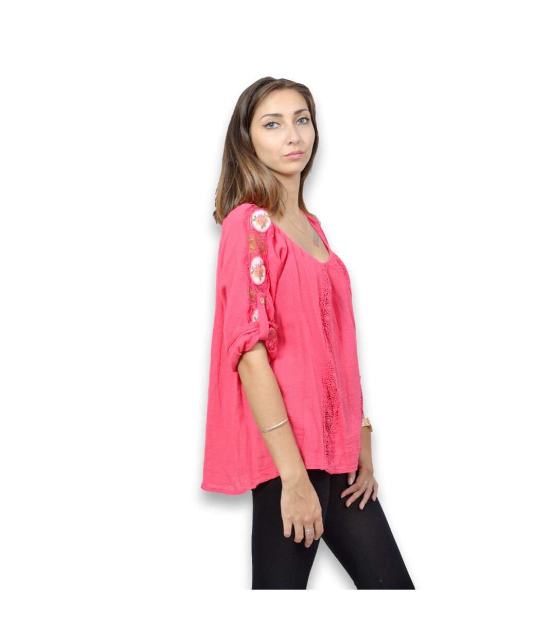 Blouse femme manche 3/4 -Top de couleur fushia-3