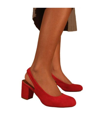 Womens/ladies edith suede sling back extra wide block heel shoes red Where´s That From