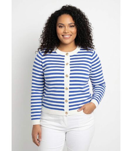 Gilet cardigan court col rond rayé boutonné