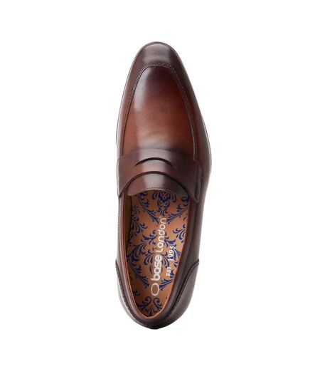 Mens Bruno Leather Penny Loafers Burnt Brown Base London