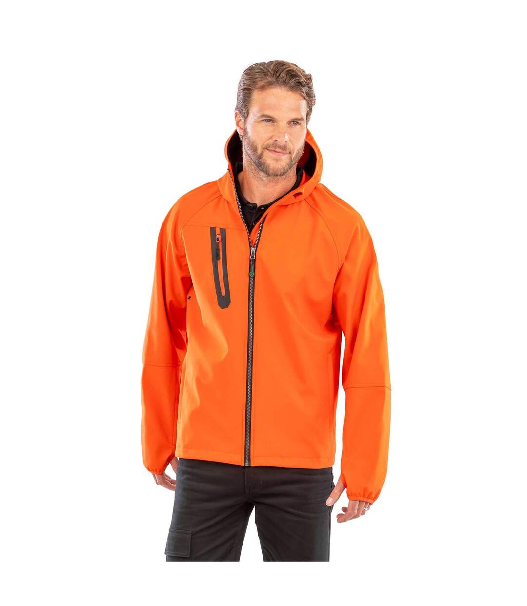 Mens Printed Recycled 3 Layer Casual Soft Shell Jacket Orange Navy Result Recycled-1