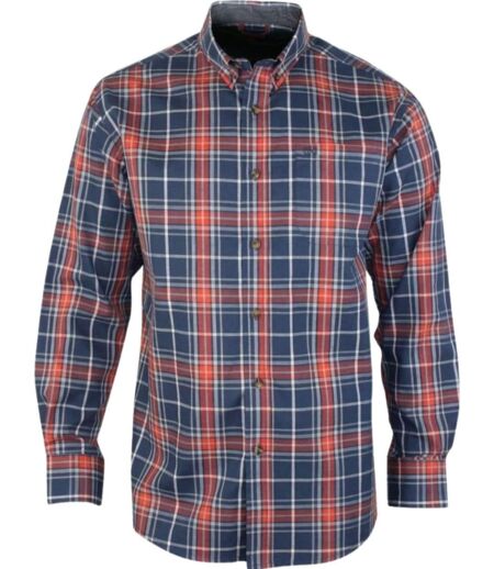 CHALLENGER TEMPETE1 — Chemise à carreaux manches longues bleu et orange : le confort durable en pur coton