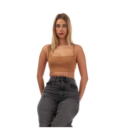 Womens/ladies Sleek Square Neck Crop Top Brown Off White