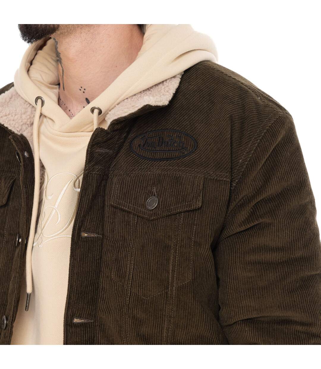 Veste homme en velours côtelé doublée Sherpa et broderie dos Jams Vondutch-2
