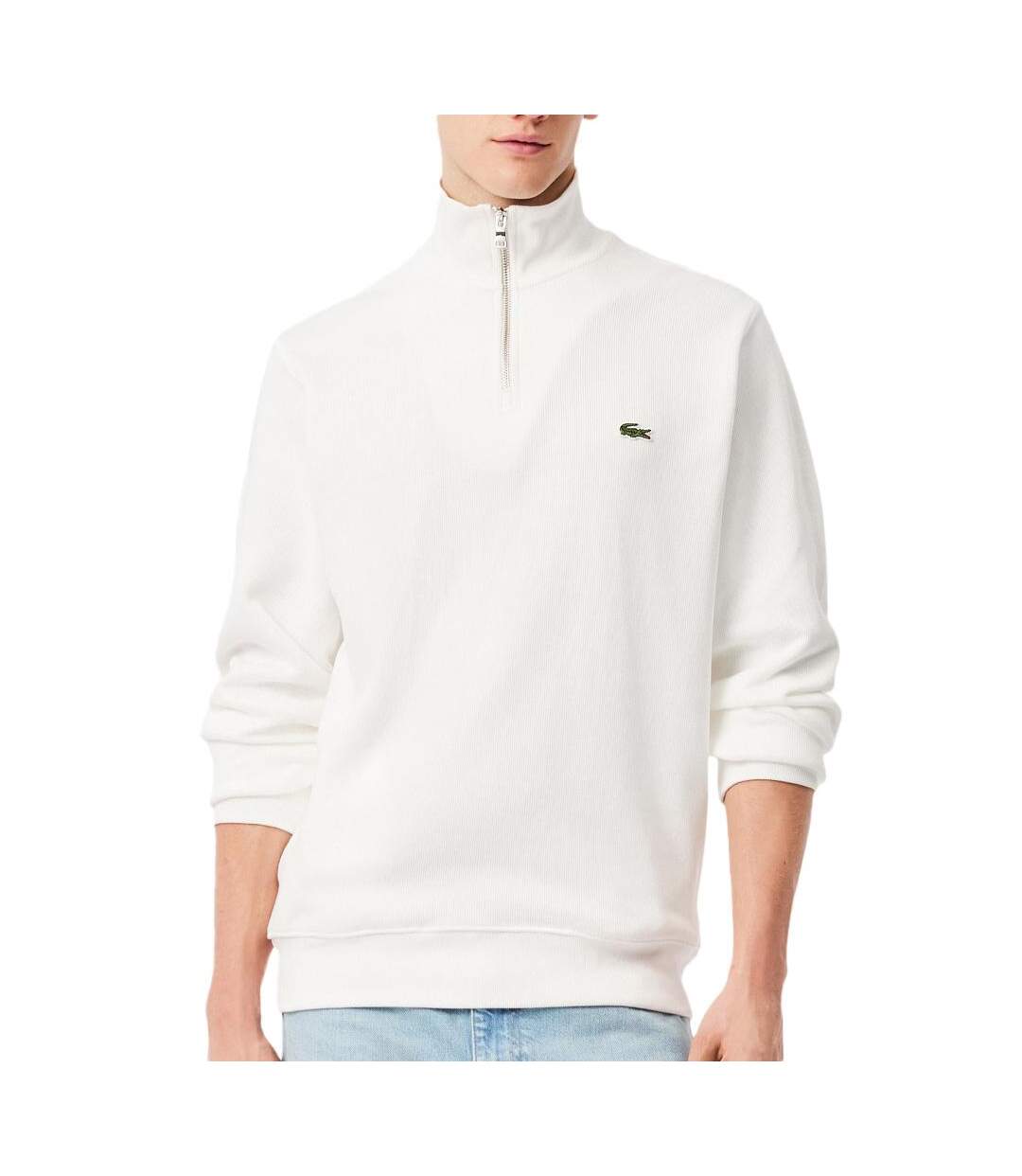 Sweat 1/4 de zip blanc homme lacoste regular fit-1