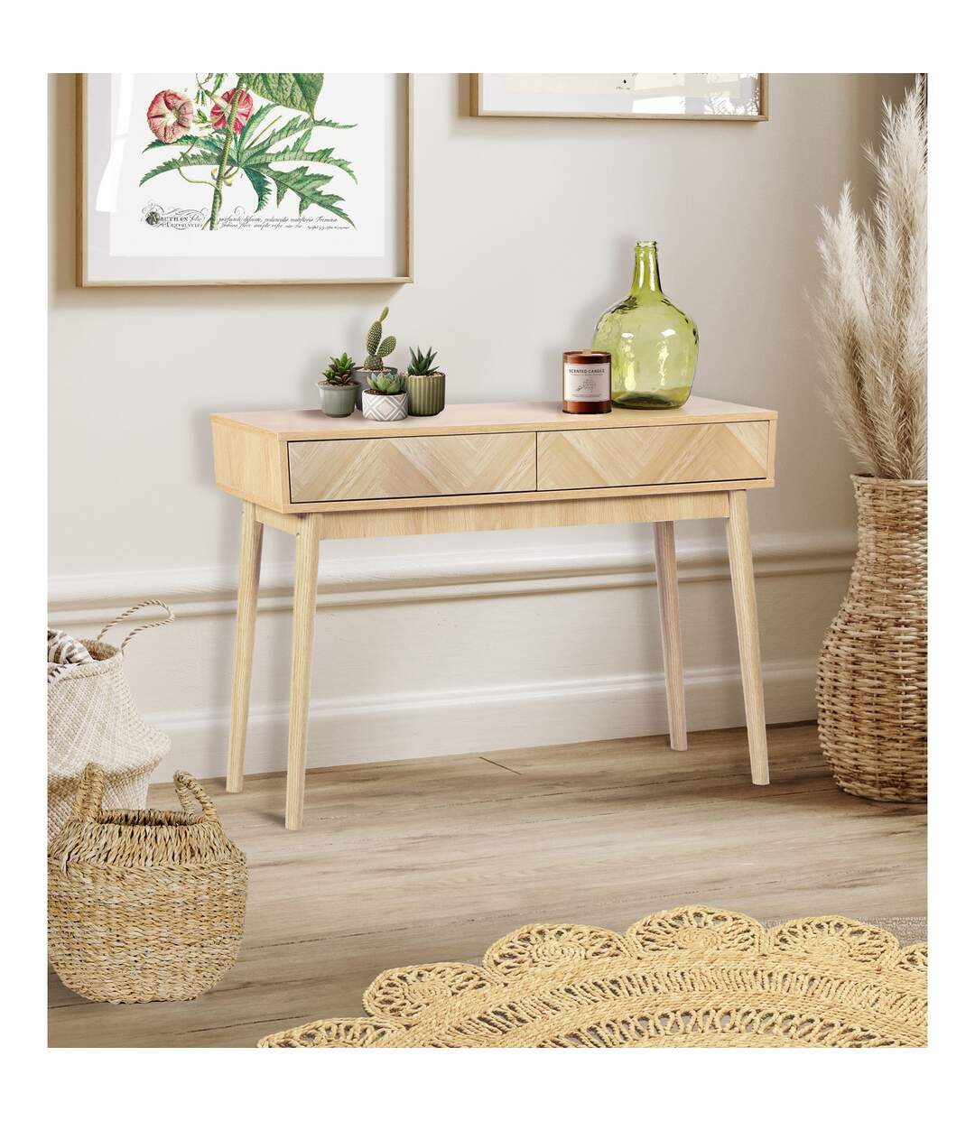 Console 2 tiroirs Shelby en bois avec système d'ouverture push pull - Beige-3