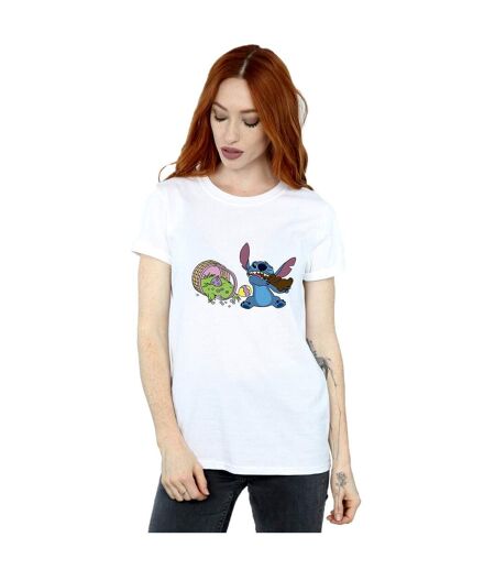Disney Femmes/Ladies Lilo And Stitch Stitch Easter Eggs Coton Boyfriend T-Shirt (Blanc) - UTBI29928