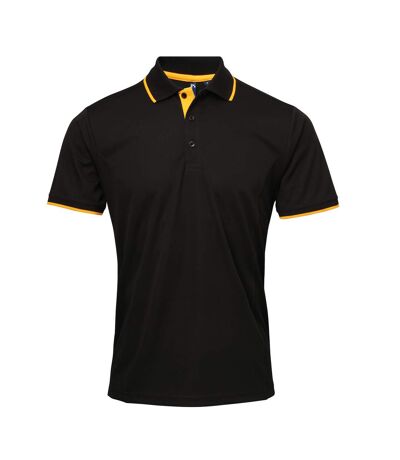 Premier Mens Contrast Coolchecker Polo Shirt (Black/Sunflower) - UTRW5520