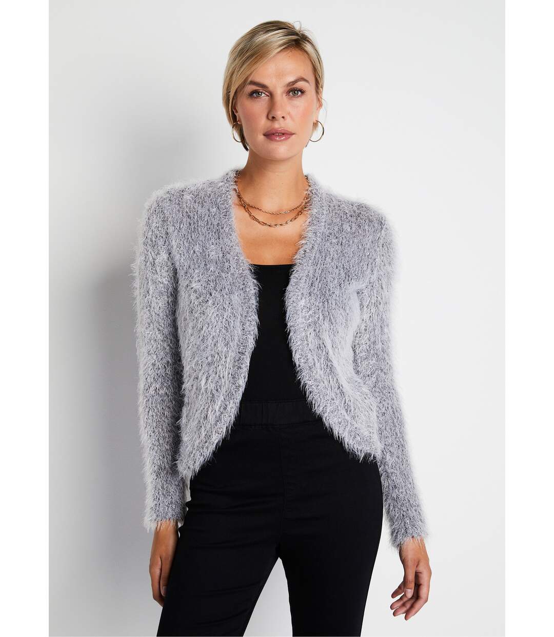 Gilet boléro court maille effet poilu-1