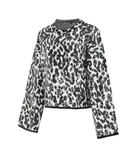Pull Motif/style Imprimé Léopard Femme Noir Gris Biba