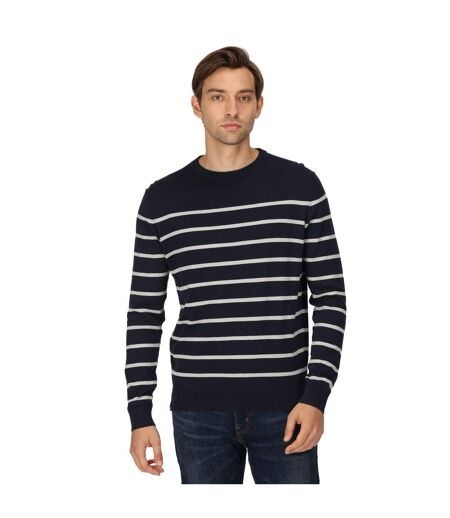 Mens cautley striped knitted jumper navy/silver grey Regatta