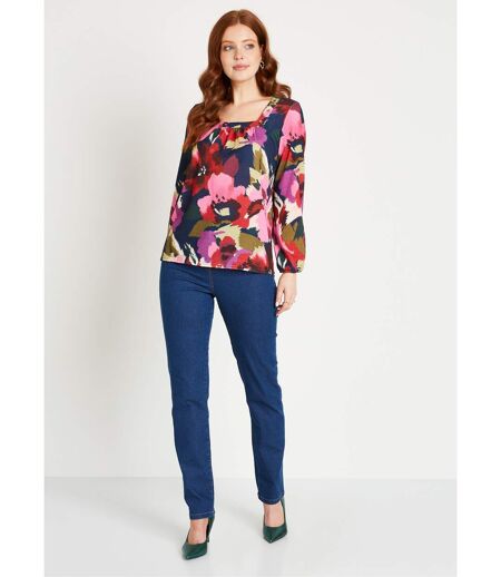 T-shirt évasé long col carré imprimé