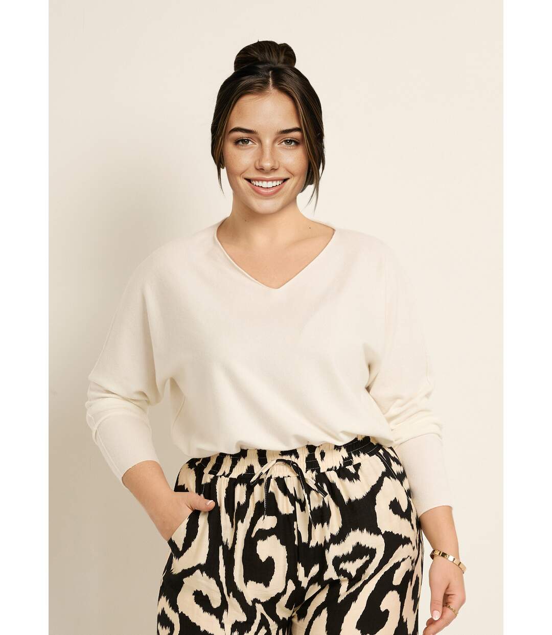 Pull tunique emmanchures descendues en maille-1