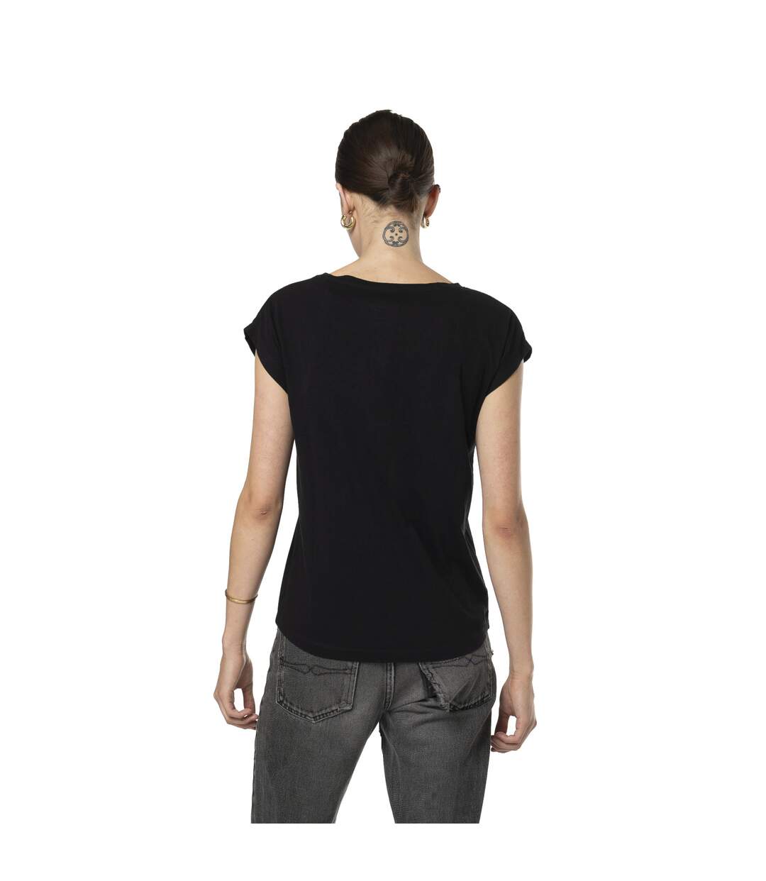 T-shirt femme uni col V avec print devant Pilote Vondutch-2
