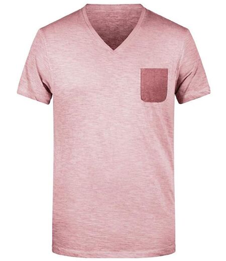 T-shirt bio col V - Homme - 8016 - rose pastel