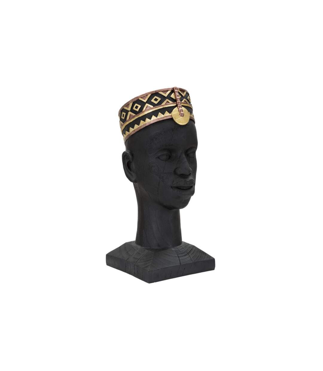 Statue Tête Homme Couvre-Chef Massai 56cm Noir-3