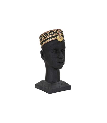 Statue Tête Homme Couvre-Chef Massai 56cm Noir