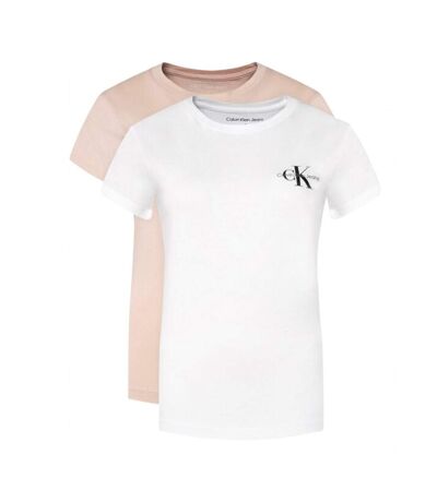 Lot de 2 t-shirts blanc/rose femme calvin klein jeans monologo - l