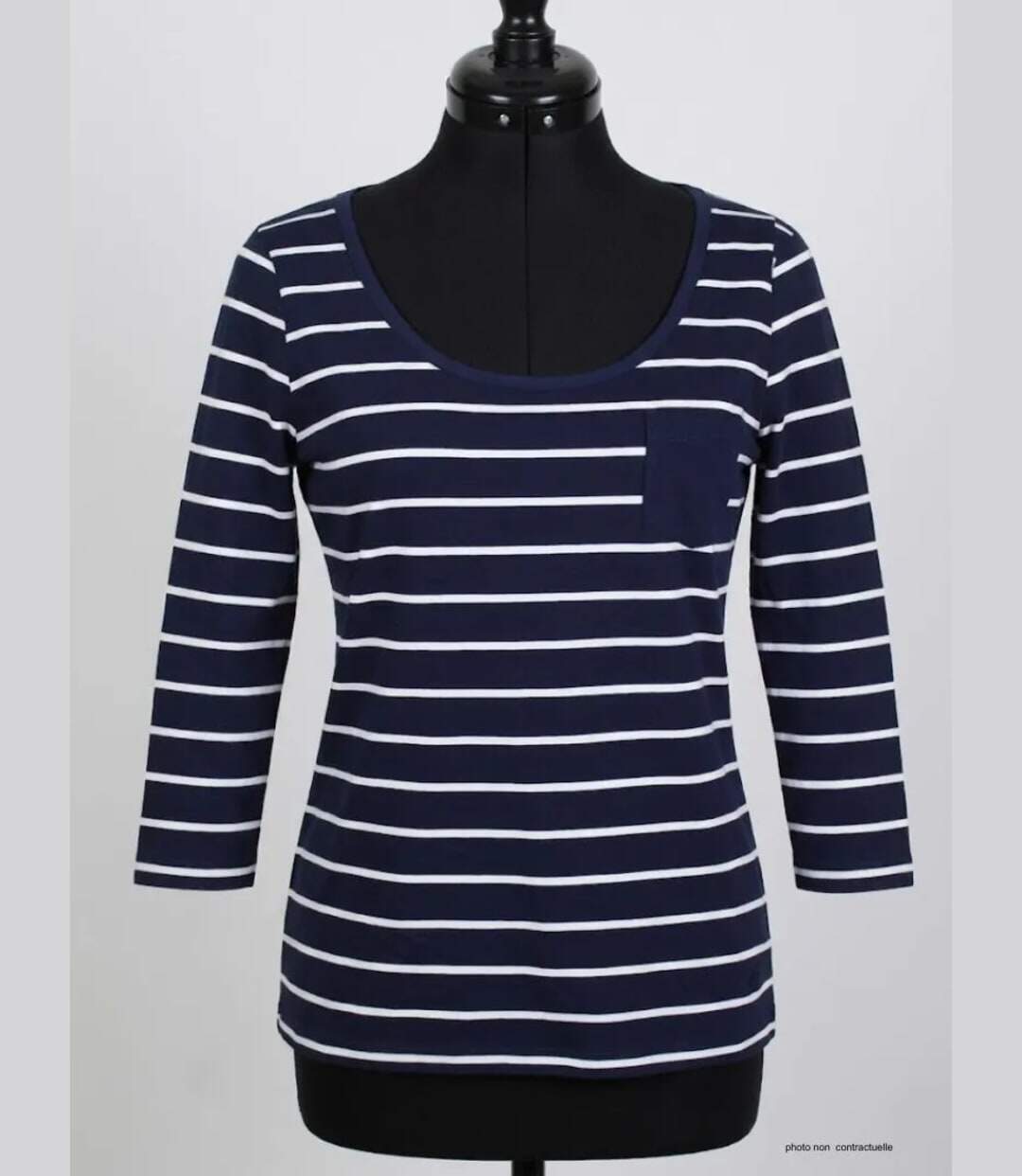 MAYFLOWER DARCY1 - Tee-shirt manches 3/4 marine à rayures blanches : le chic marin stretch-3