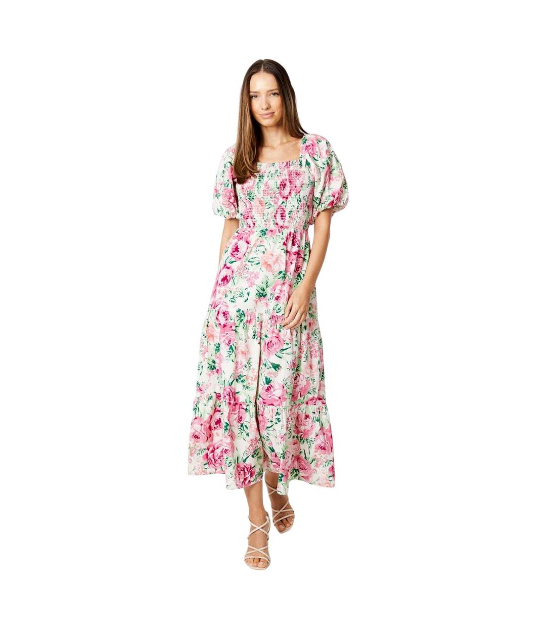 Robe mi-longue femme blanc / rose / vert Dorothy Perkins-1