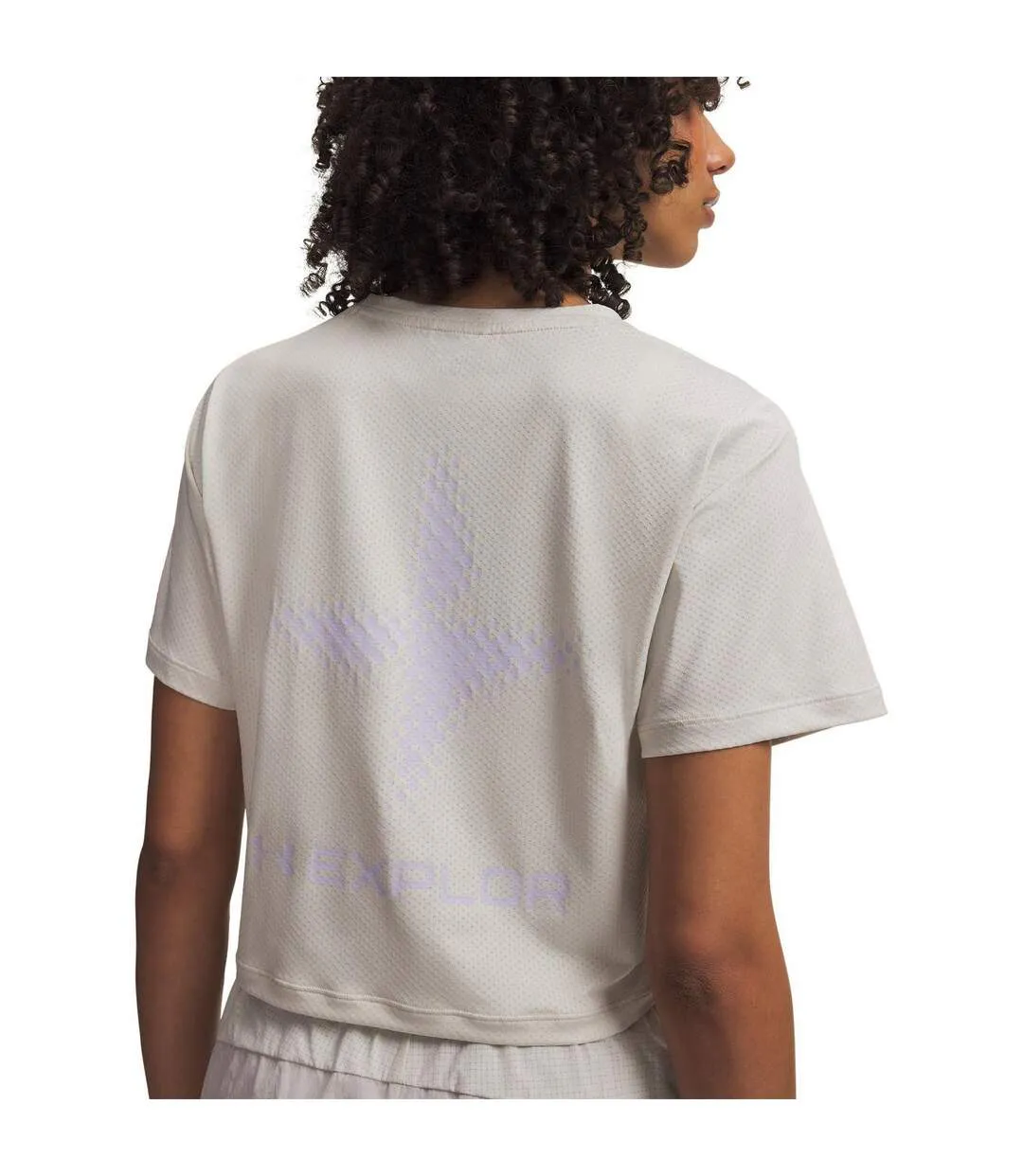 Womens/ladies Explor Trail Run Crop T-shirt White Purple Under Armour-3