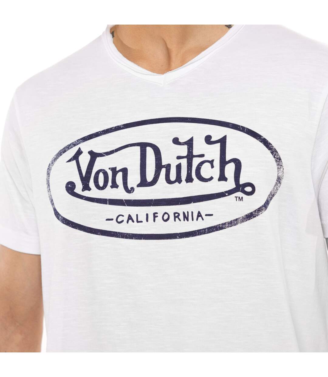 T-shirt homme en jersey col V rouloté imprimé devant Ron Vondutch-2