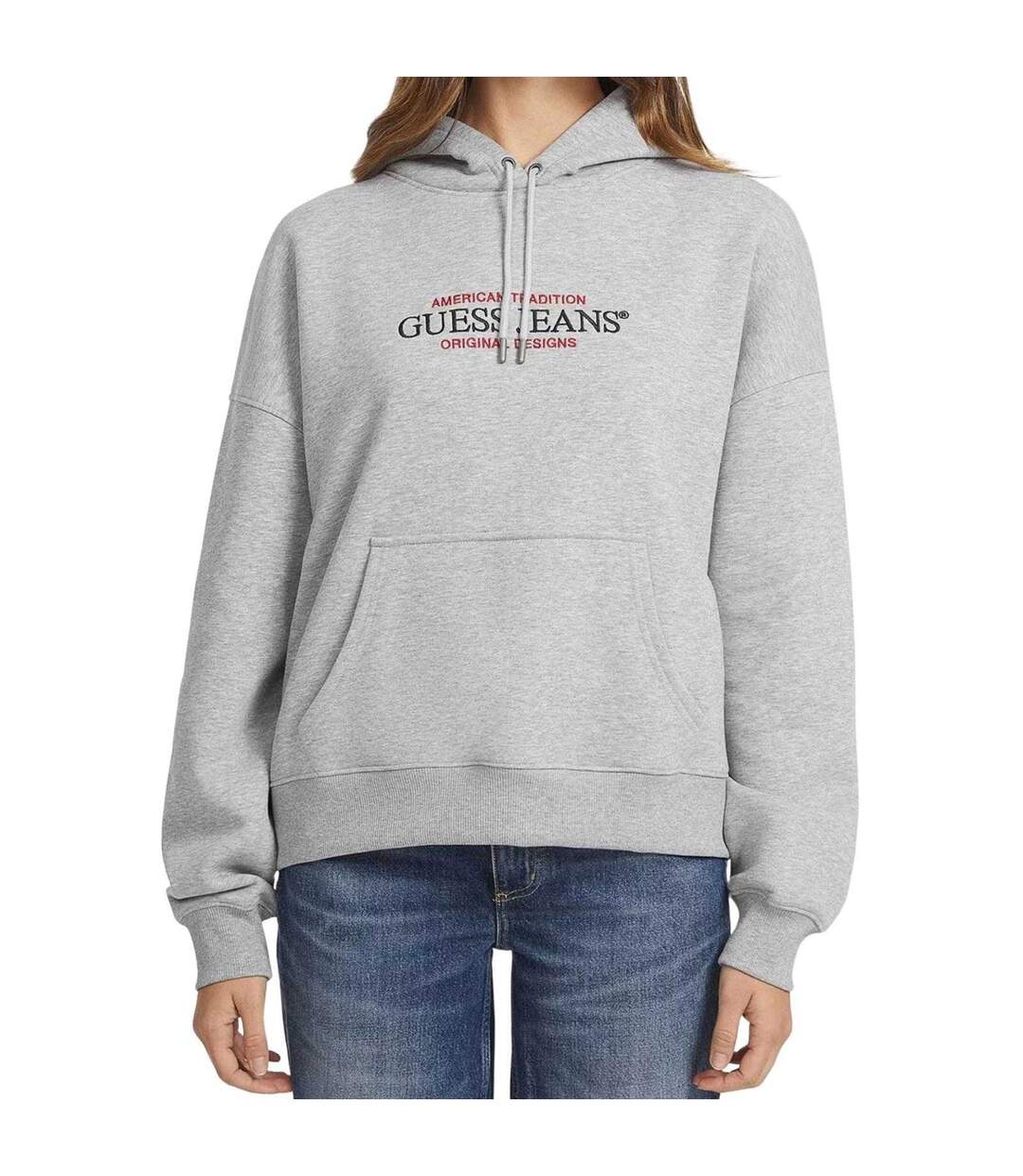 Sweat À Capuche Motif/style Logo Jeans Femme Gris Guess-1