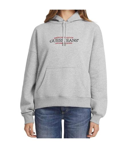 Sweat À Capuche Motif/style Logo Jeans Femme Gris Guess