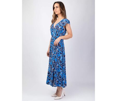 Robe mi-longue fendue en viscose LOLITA  motif estival bleu Coton Du Monde