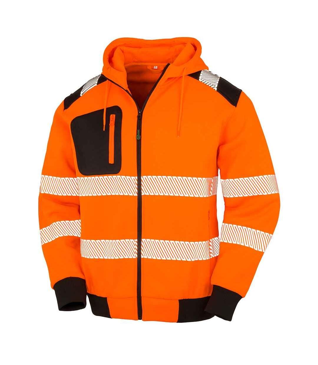 Unisex adult robust safety full zip hoodie fluorescent orange Result Genuine Recycled-1