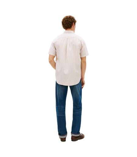 Mens Vertical Stripe Linen Blend Shirt Sandlewood Tommy Hilfiger