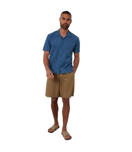 Mens Embroidered Collared Short-sleeved Bowling Shirt Denim Threadbare