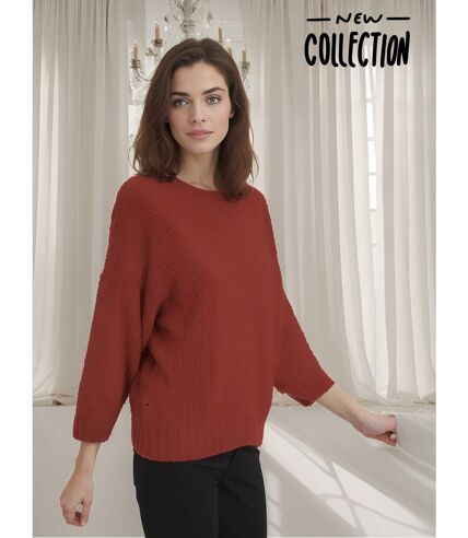 Pull femme manches longues - Couleur orange - Col en pointe