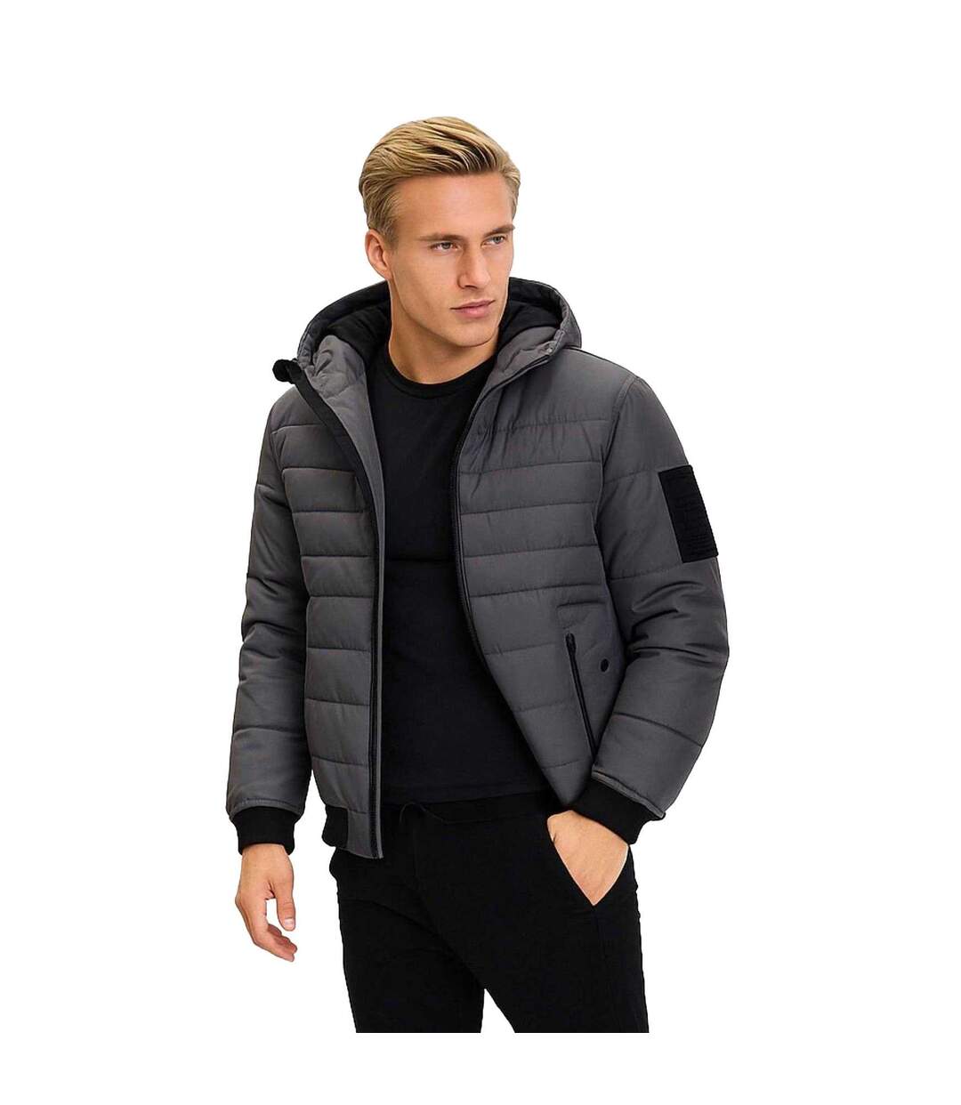 Doudoune Matelassée Motif/style À Capuche Homme Gris Respect-1