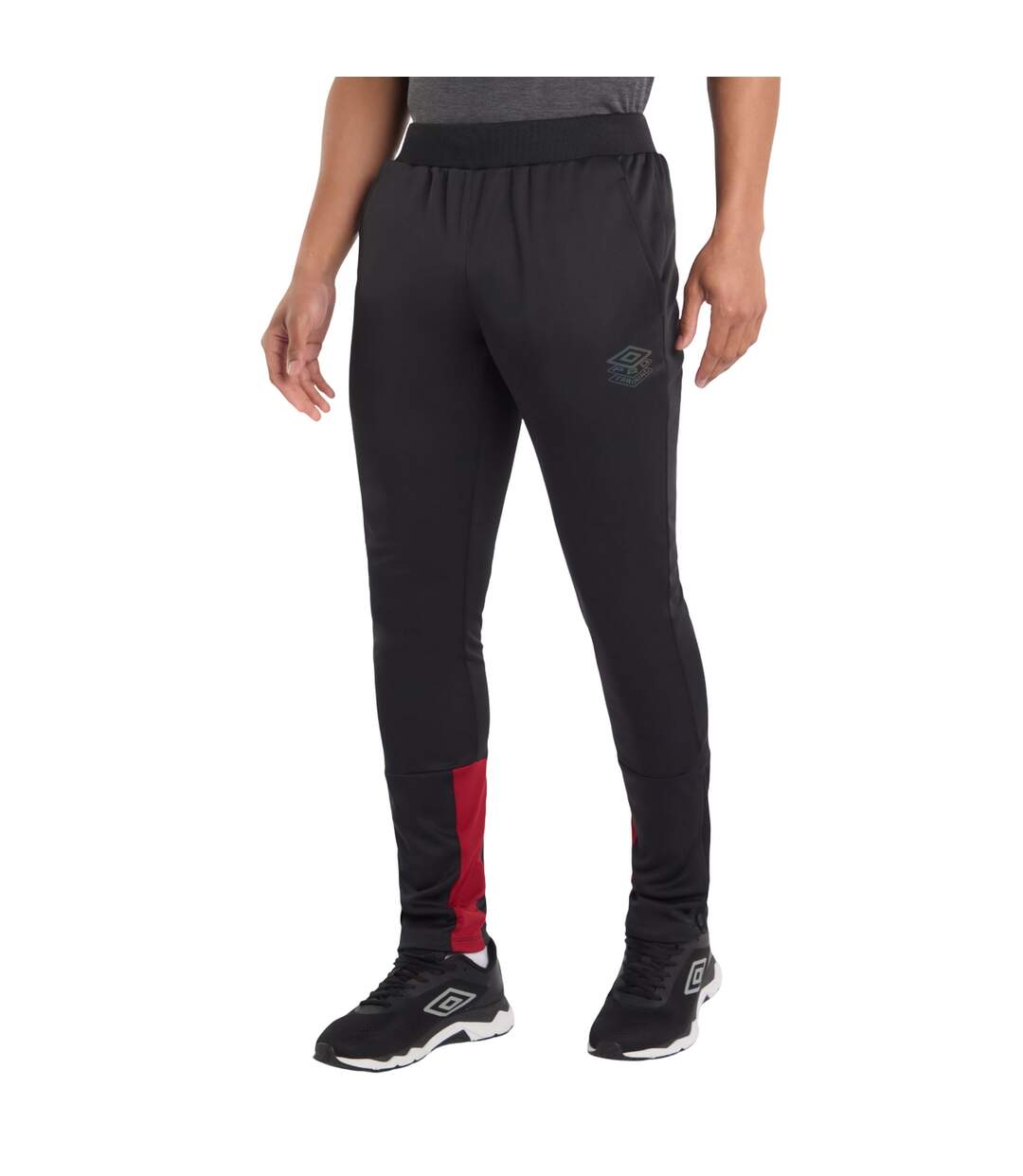 Mens Pro Training Polyester Jogging Bottoms Black Red Dahlia Umbro-3