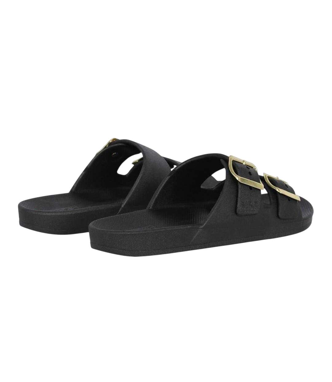 Womens/ladies Double Buckle Flat Sliders Black Biba-2