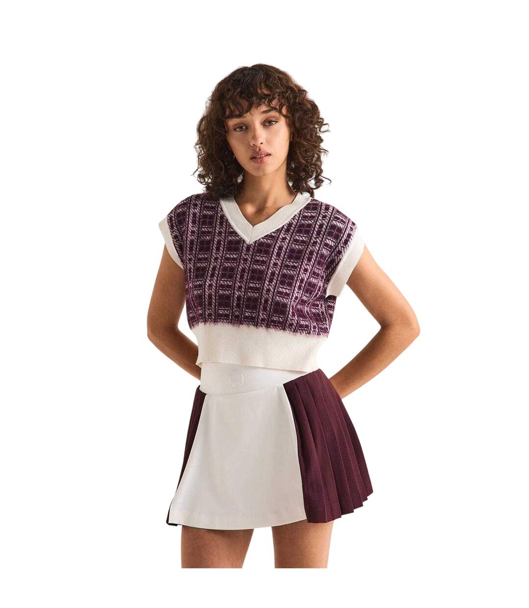 Womens/ladies Court Boxy Sweater Vest Burgundy White Slazenger-4