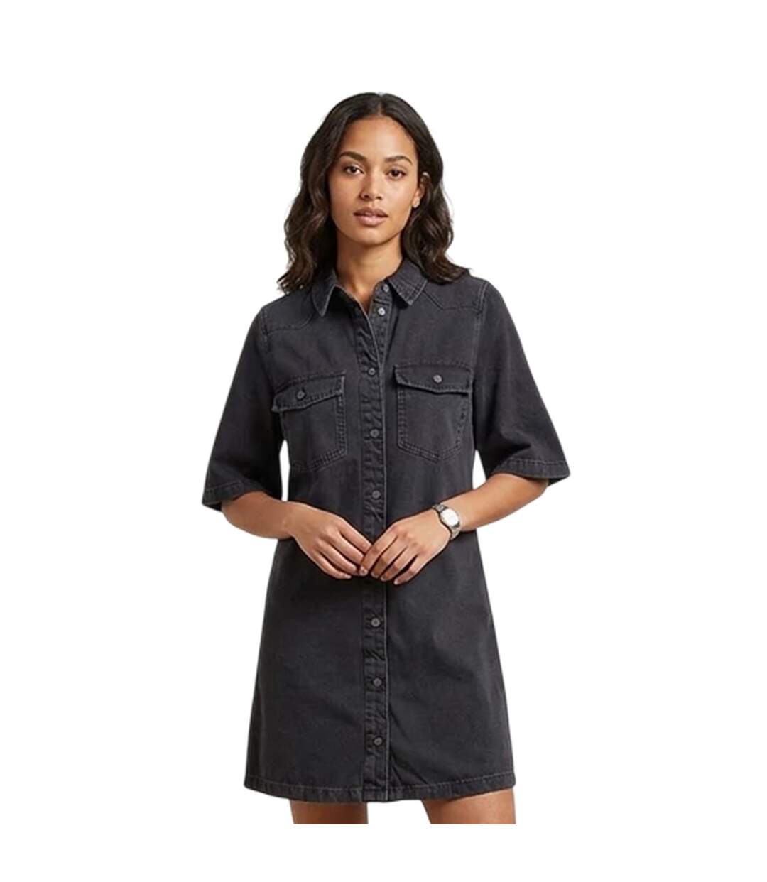 Womens/ladies Denim Shirt Dress Black Noisy May-4