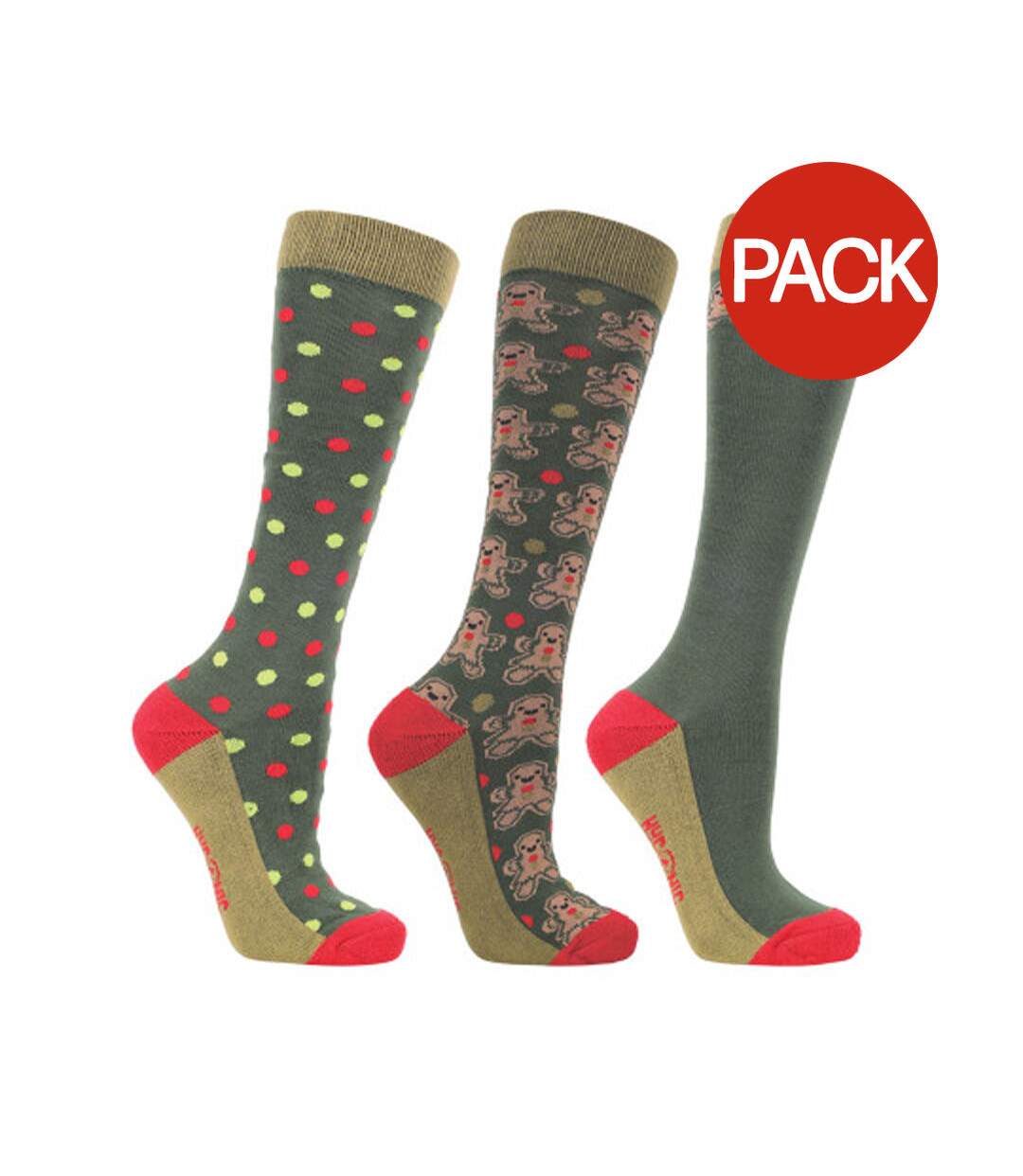Pack Of 3  Unisex Adult Gingerbread Christmas Boot Socks  Green Red Hy-1